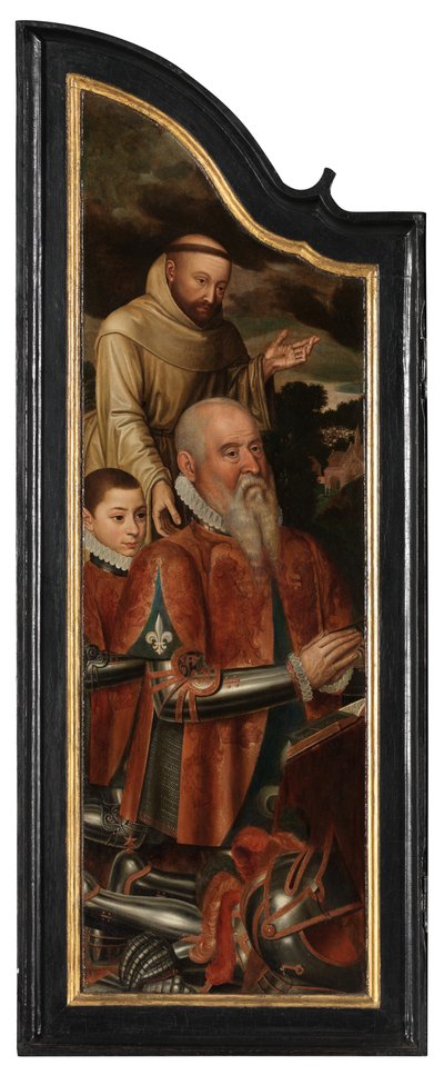 Left panel of Christ on the Cross with the Virgin, St. John and Mary Magdalene by Pieter Claeissens
