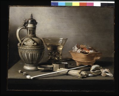 Still Life With A Stoneware Jug, Berkemeyer And Smoking Utensils by Pieter Claesz