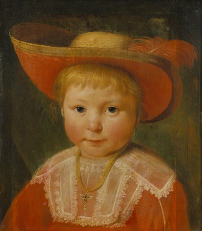Portrait of a Child with a Red Lined Straw Hat by Pieter Claesz Soutman