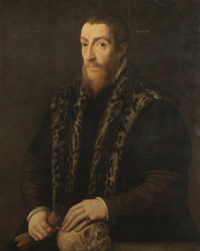 Portrait of a Man with a Skull by Pieter Coecke van Aelst