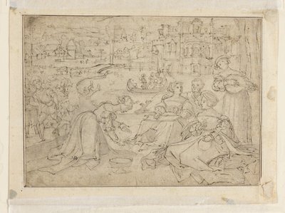 The Month of April (Figures in a park near a castle); Youth from The Three Ages of Man (detail) by Pieter Coecke van Aelst
