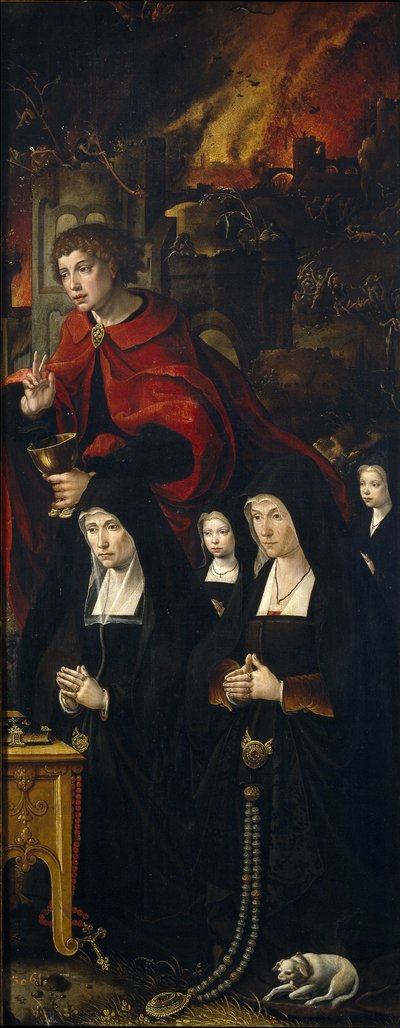 Saint John the Evangelist with Two Women and Two Praying Girls (detail) by Pieter Coecke van Aelst
