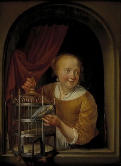 Girl with a Parrot by Pieter Cornelisz. van Slingelandt