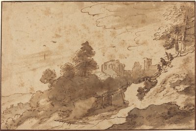 Landscape with Bridge and Ruins in Background by Pieter Dircksz Santvoort