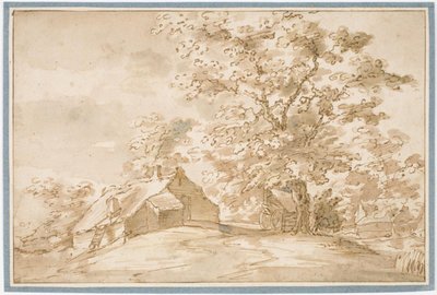 Landscape with a Large Oak Beside Peasant Huts by Pieter Dircksz van Santvoort