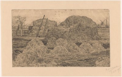 Haystacks on a Field by Pieter Dupont (signed by artist)
