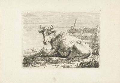 Lying Cow by a Fence (Cows series) by Pieter Gerardus van Os