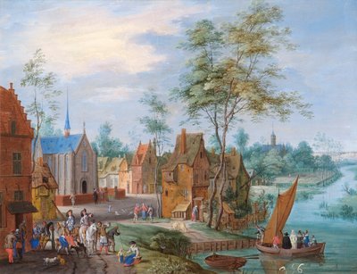 A Flemish Village with River View by Peeter Gijsels