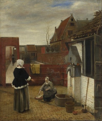A Woman and her Maid in a Courtyard by Pieter Hooch de
