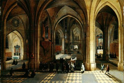 The Interior of a Gothic Cathedral with a Procession by Pieter II and Franken Frans II Neefs