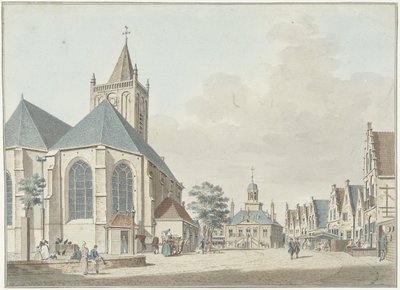 The Market in Vlaardingen with the Church and Town Hall by Pieter Jan van Liender