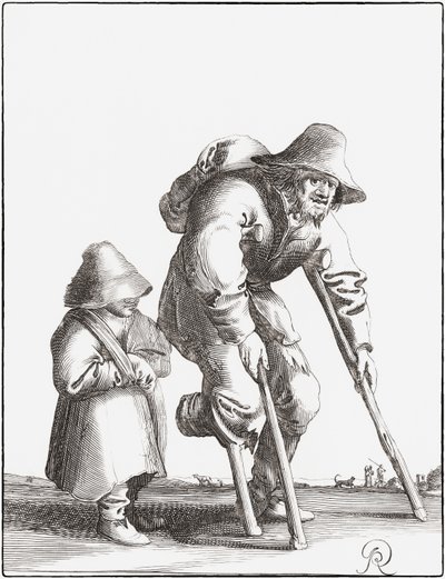 Crippled beggar with child by Pieter Jansz (after) Quast