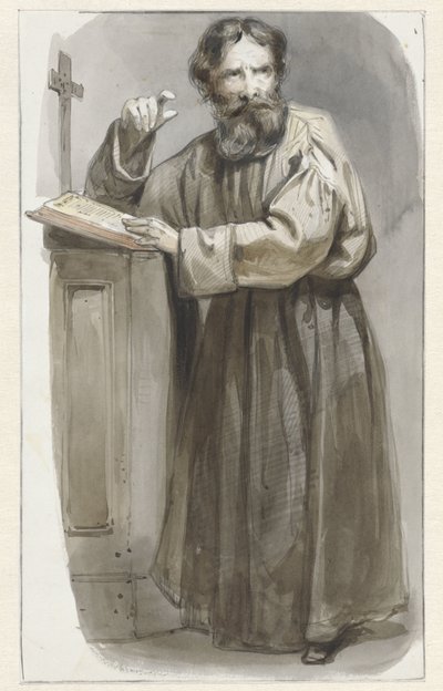 Standing Cleric by Lectern with Crucifix and Bible by Pieter Marinus van de Laar (attributed to)