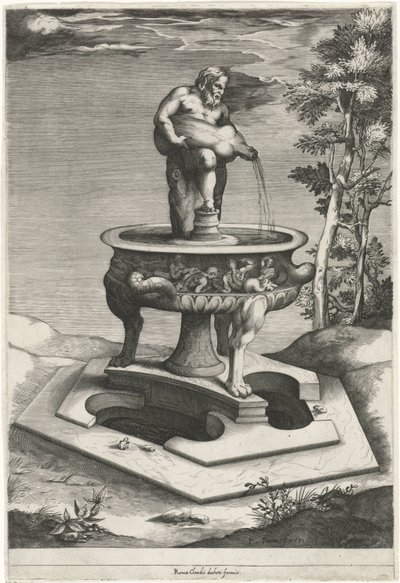 Fountain with Silenus in the Gardens of Palazzo Cesi in the Vatican by Pieter Perret