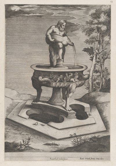 Speculum Romanae Magnificentiae: A Fountain and Basin by Pieter Perret