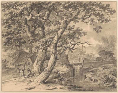 Landscape with Waterfall under Two Large Trees by Pieter Pietersz. Barbiers