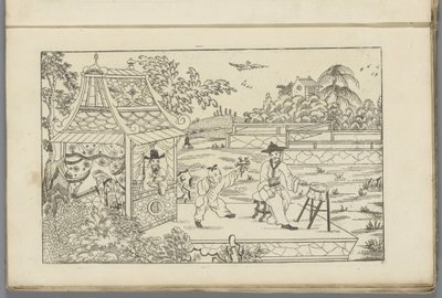 Chinese Drummer on Plateau in Landscape by Pieter Schenk (II)