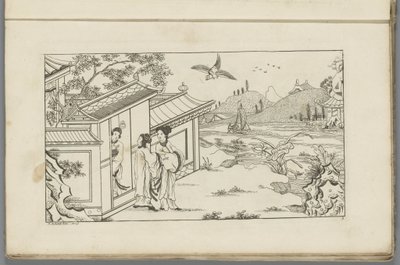 Landscape with Three Chinese Women at the Doorway of a House (Newly Invented Chinese, First Part) by Pieter Schenk (II)
