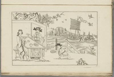 Landscape with a Man and a Woman Drinking Tea from the First Part of Newly Invented Chinese Designs by P. Schenk Jun by Pieter Schenk (II)
