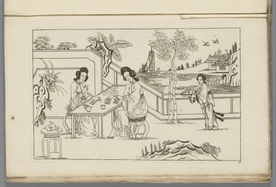 Landscape with Two Chinese Women Playing a Card Game by Pieter Schenk (II)