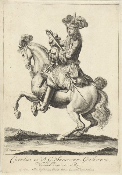 Equestrian Portrait of King Charles XI of Sweden by Pieter Stevens (vermeld in 1689)