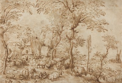 Peasants and Cattle Near a Farmhouse by Pieter Bruegel the Elder