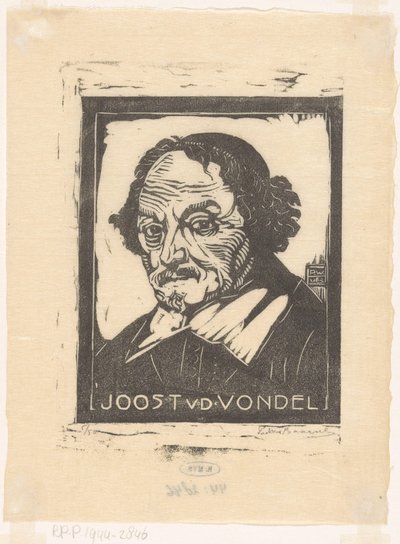 Portrait of Joost van den Vondel by Pieter Willem van Baarsel (signed by artist)