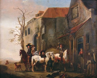 Riders and Horses at the Door of an Inn by Pieter Wouwermans or Wouwerman