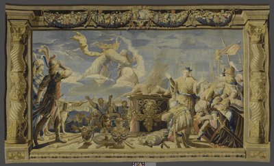 Tapestry with the Intervention of Artemis during the Preparation of the Sacrifice of Iphigenia The History of Iphigenia and Orestes (series title) by Pieter de Cracht (workshop of)