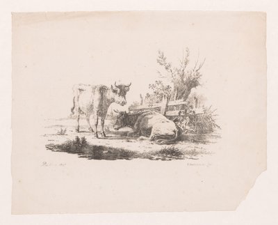 Two Cows by a Fence and a Pollard Willow by Pieter de Goeje