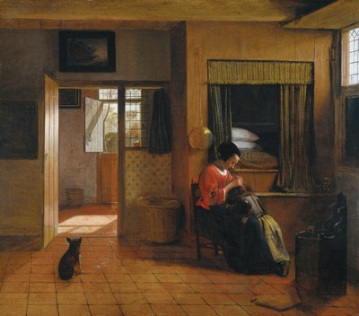 Interior with a Mother Cleaning Her Child