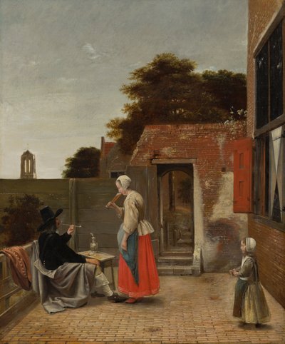 Courtyard with a Man Smoking and a Woman Drinking by Pieter de Hooch
