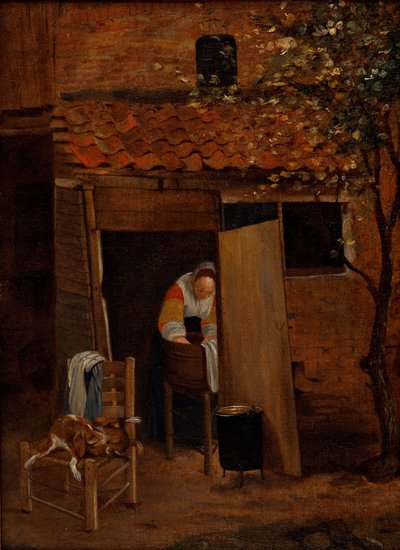 Girl Washing Clothes in a Courtyard in Zwolle (after 1653) by Pieter de Hooch