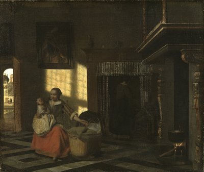 Interior with a Mother close to a Cradle by Pieter de Hooch by Pieter de Hooch