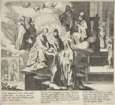 Catherine Appears / Marriage of Catherine / Catherine Shares Her Cloak (Scenes from the Life and Miracles of Saint Catherine of Siena) (Life, Death, Deeds, and Selected Miracles of Blessed Catherine of Siena) by Pieter de Jode (I)