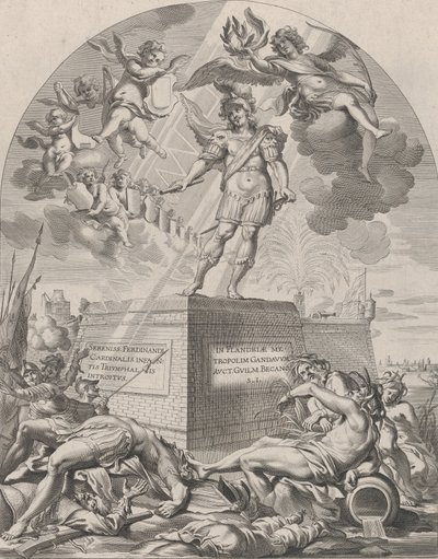 Ferdinand as Mars, standing on a pedestal, from Guillielmus Becanus