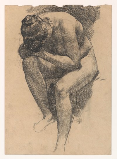 Nude Study of a Bent Over Seated Woman by Pieter de Josselin