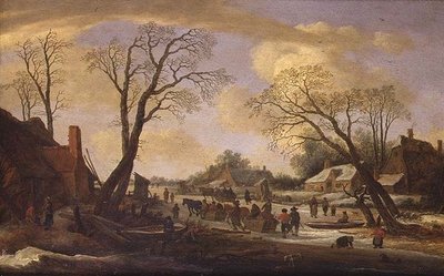 A Winter River Landscape with Peasants and Horse Drawn Sledges by Pieter the Elder Molyn