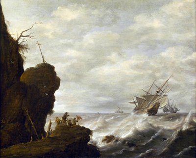 A Dutch Ship on a Turbulent Sea off a Rocky Coast, c.1640 by Pieter the Elder Mulier