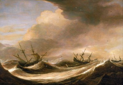 Ships on the High Seas Fleeing the Storm by Pieter the Elder Mulier