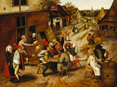 Peasants Merrymaking Outside the Swan Inn in a Village Street by Pieter Brueghel the Younger
