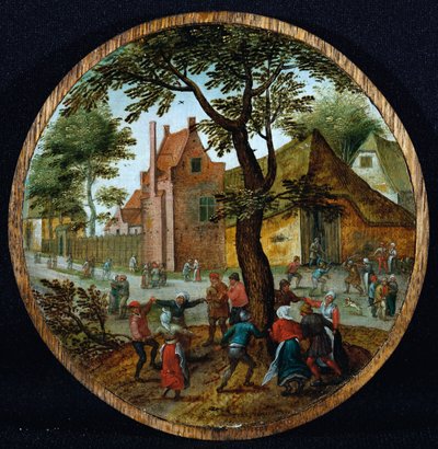 Peasants dancing around a tree in a village street by Pieter Brueghel the Younger