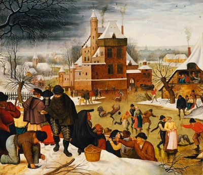 Townsfolk Skating on a Castle Moat by Pieter the Younger Brueghel