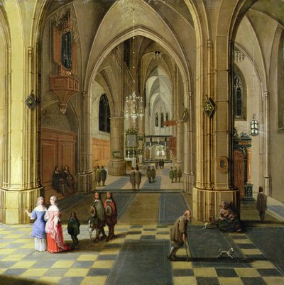 The Interior of a Gothic Cathedral with Two Women in Conversation by Pieter the Younger Neeffs