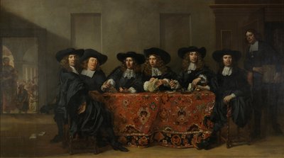 Six Regents and the Housemaster of the Oude Zijds Institute for the Outdoor Relief of the Poor, Amsterdam, 1675 by Pieter van Anraedt
