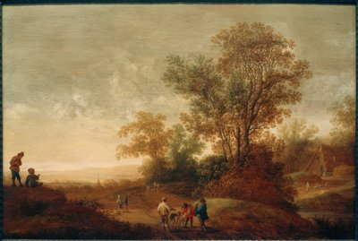River Landscape with Hunting Party by Pieter van Asch