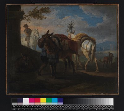 Mules halting by the wayside, before 1720 by Pieter van Bloemen