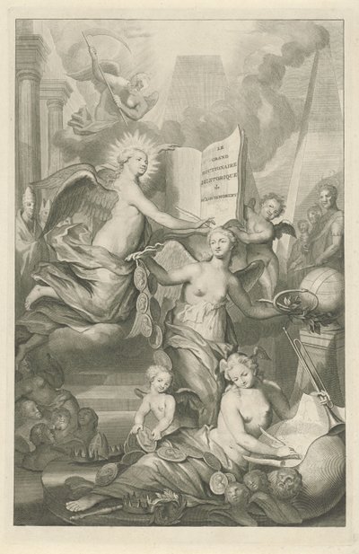 Fame, Eternity and Writing (Title Page for Louis Moréri, Le grand dictionaire historique, 1731) by Pieter van Gunst