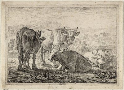 Three Cattle and a Sleeping Shepherd by Pieter van Laer