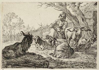 Shepherdess among Goats and Sheep by Pieter van Laer